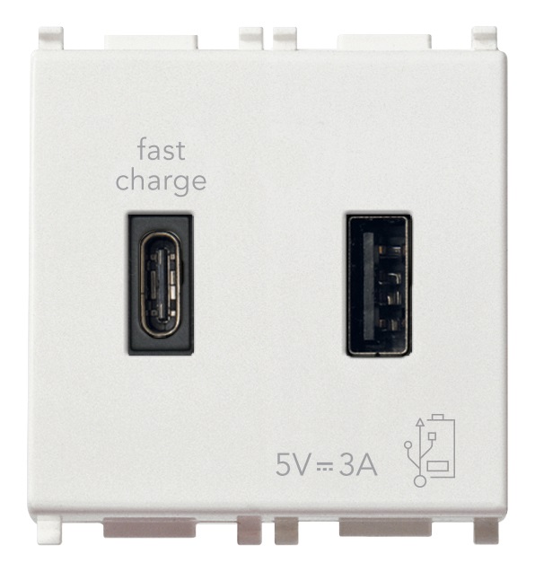 Vimar 14295.AC Plana Presa USB Bianco - 1 Uscita USB Tipo A e 1 Uscita USB Tipo C, 5V 3A, Fast Charge