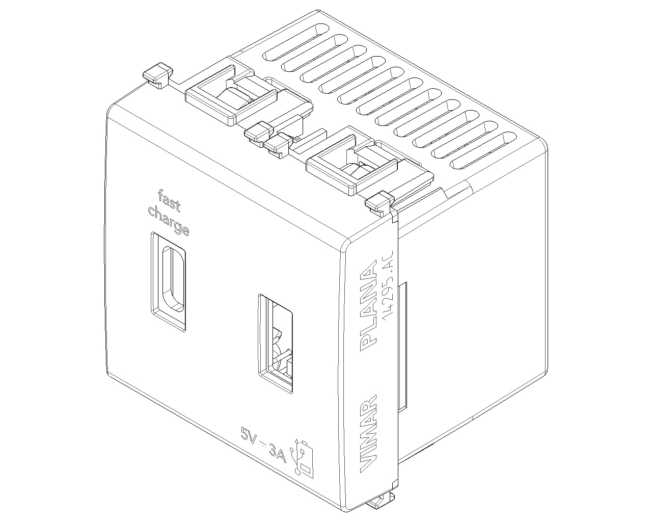 Vimar 14295.AC Plana Presa USB Bianco - 1 Uscita USB Tipo A e 1 Uscita USB Tipo C, 5V 3A, Fast Charge