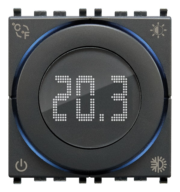 Vimar 02970 Termostato a Rotella ON/OFF con Retroilluminazione LED, Alimentazione 100-240 V, 2 Moduli, Compatibile con Eikon, Arké, Plana e Idea
