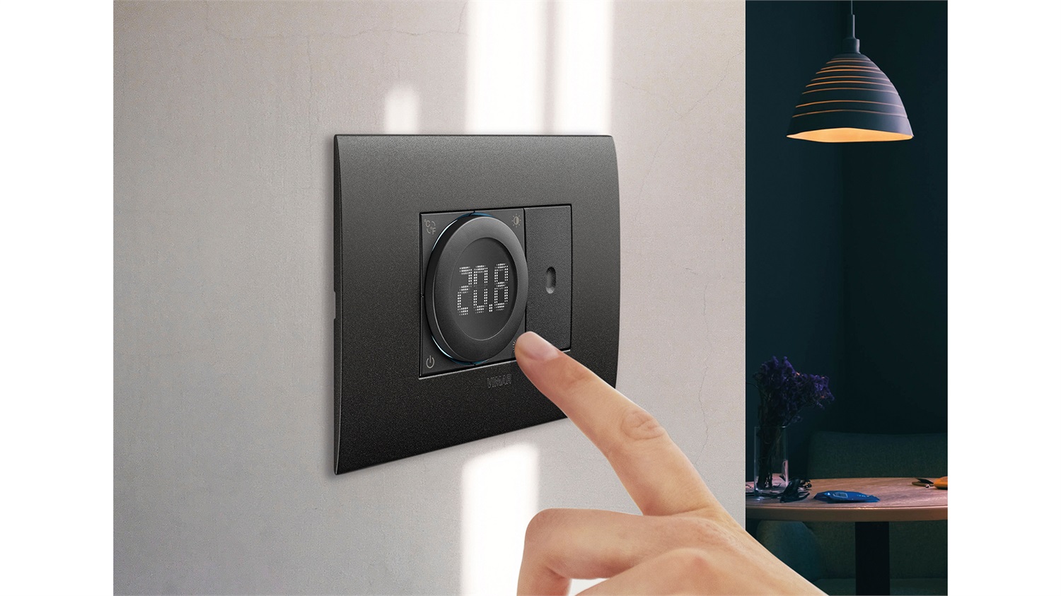 Vimar 02970 Termostato a Rotella ON/OFF con Retroilluminazione LED, Alimentazione 100-240 V, 2 Moduli, Compatibile con Eikon, Arké, Plana e Idea