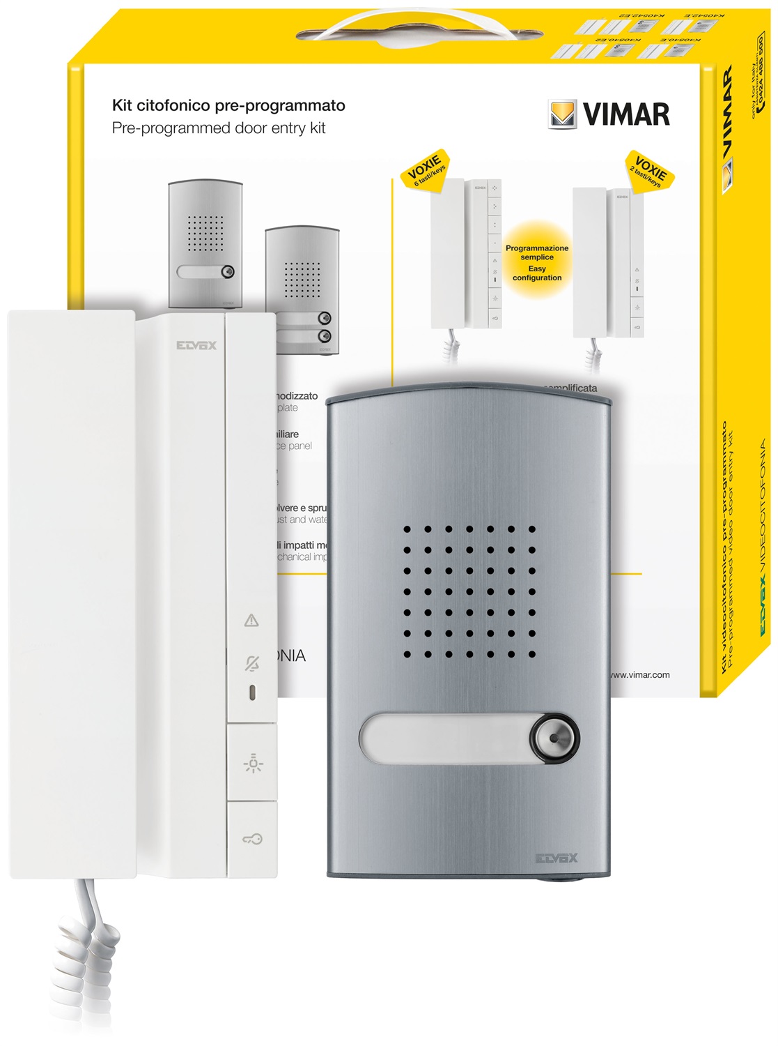 Vimar K40540.E Kit Citofonico Monofamiliare Voxie a 2 Fili con Cornetta, Targa e 2 Pulsanti