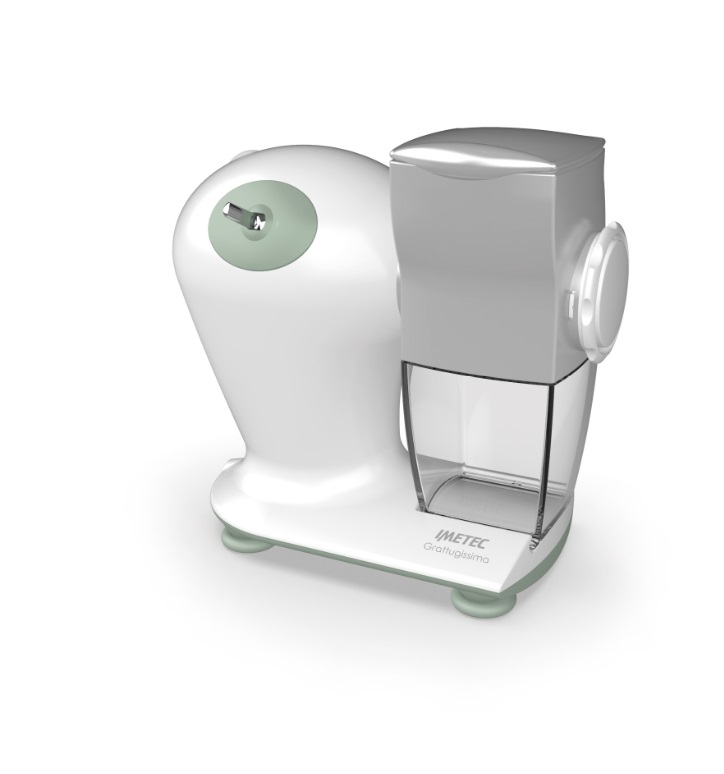 Imetec 7480 Grattugia Elettrica e Spiralizzatore - Verde e Bianco, 150W, Rullo in Acciaio Inox, Contenitore Estraibile