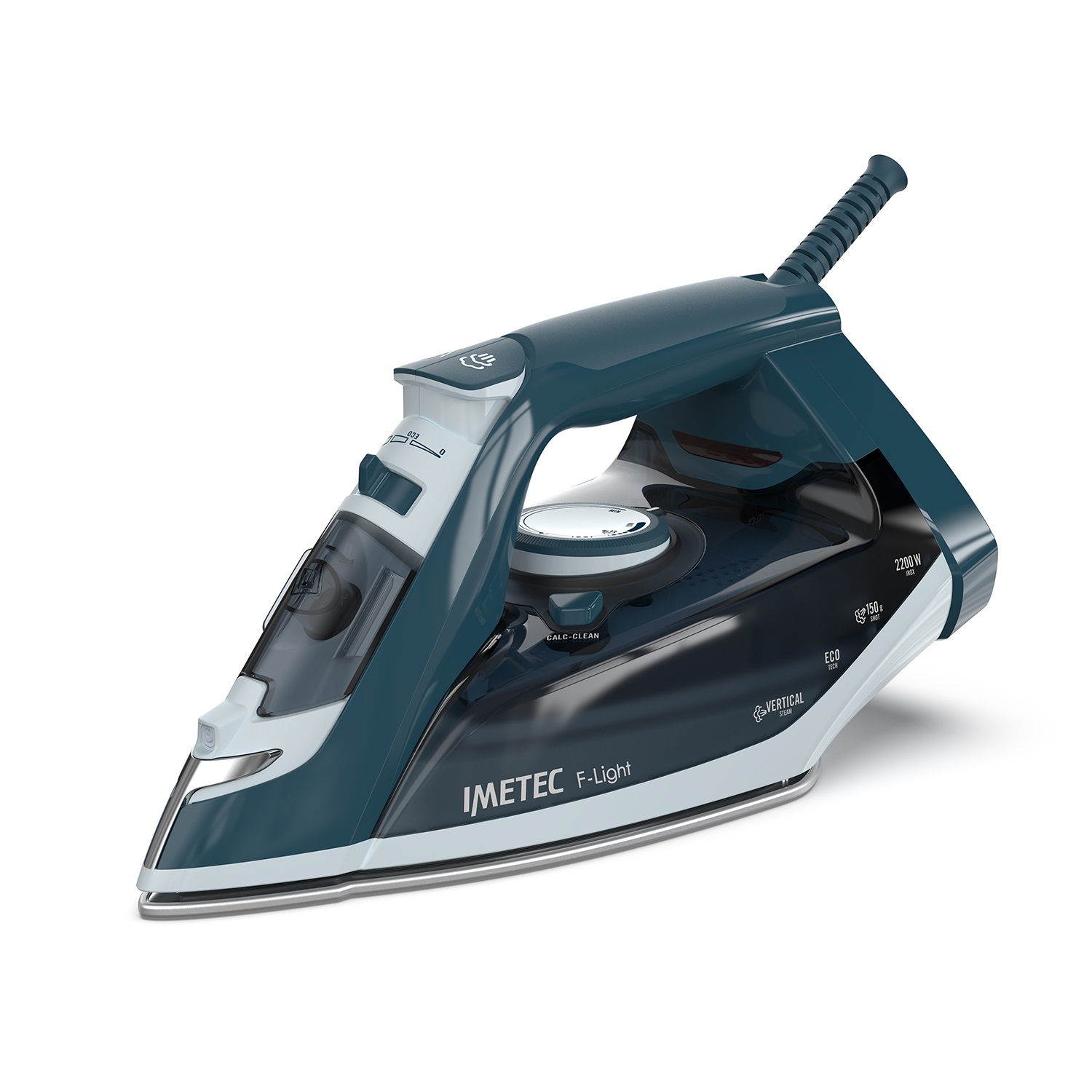 Imetec F-Light Ferro da Stiro a Vapore 2200W, Piastra in Ceramica Glide, Colpo Vapore 150g, Leggero e Maneggevole, Doppia Protezione Anticalcare