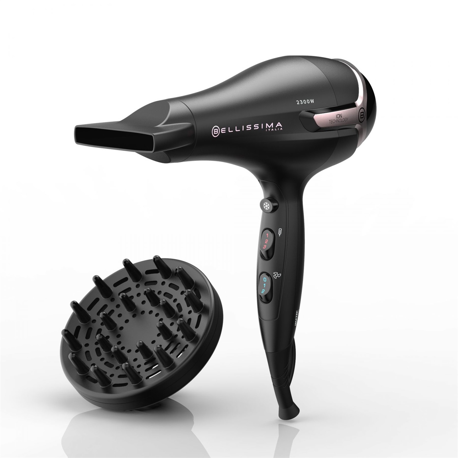 Bellissima Imetec K9 2300 Asciugacapelli Ionico 2300 W con Diffusore e Concentatore, 8 Combinazioni Aria e Temperatura, Colpo Aria Fredda