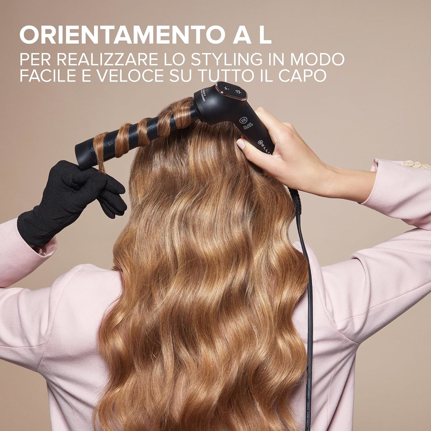Imetec Glam Waves 11856 - Ferro Arricciacapelli Conico Inverso, 65W, 5 Temperature fino a 210°C, Rivestimento Ceramica Diamond e Cheratina, Display Digitale, Riscaldamento Rapido, Puntale Antiscottatura