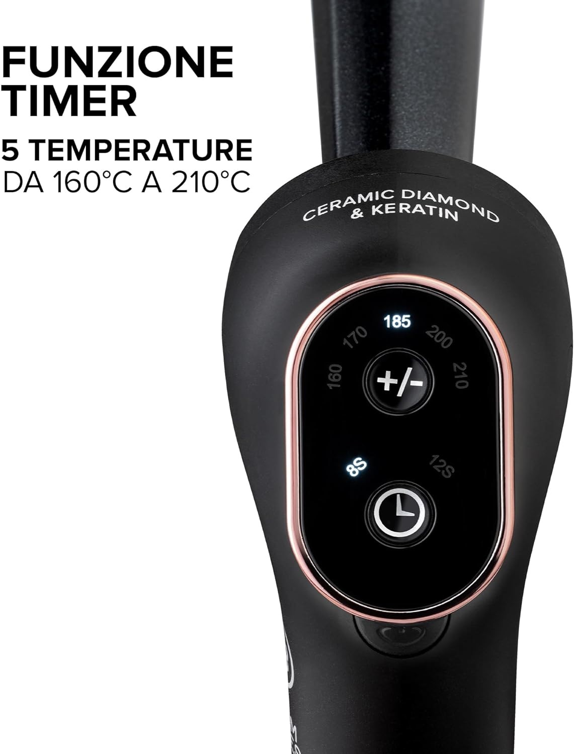 Imetec Glam Waves 11856 - Ferro Arricciacapelli Conico Inverso, 65W, 5 Temperature fino a 210°C, Rivestimento Ceramica Diamond e Cheratina, Display Digitale, Riscaldamento Rapido, Puntale Antiscottatura