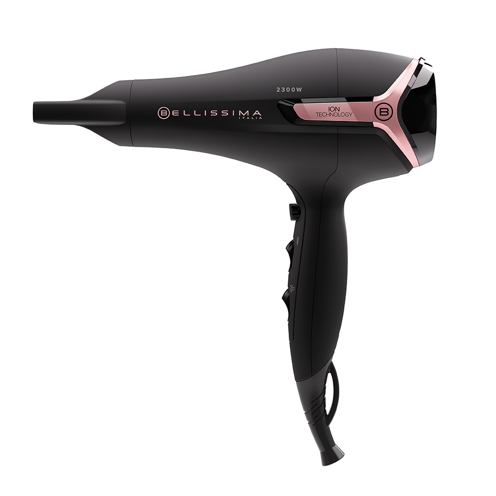Bellissima Imetec K9 2500 Asciugacapelli 2300 W con Tecnologia a Ioni, Diffusore per Capelli Ricci, Nero/Rosa
