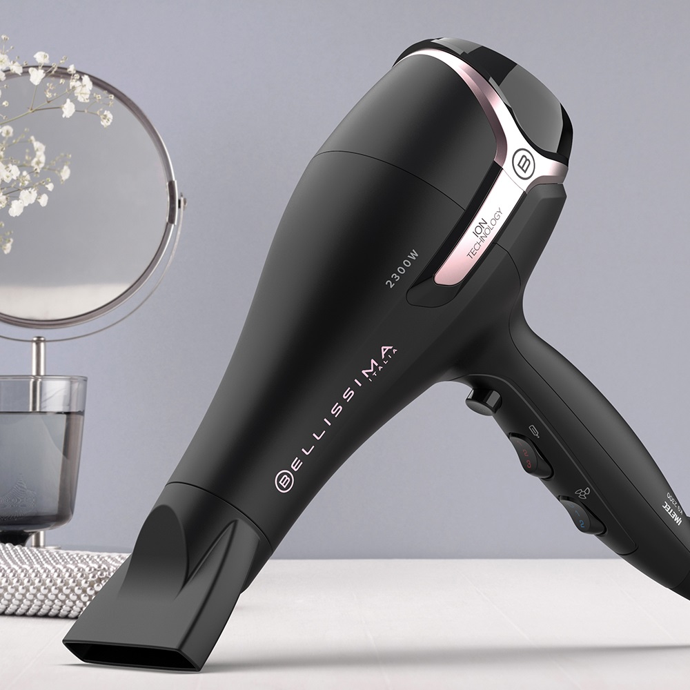 Bellissima Imetec K9 2500 Asciugacapelli 2300 W con Tecnologia a Ioni, Diffusore per Capelli Ricci, Nero/Rosa