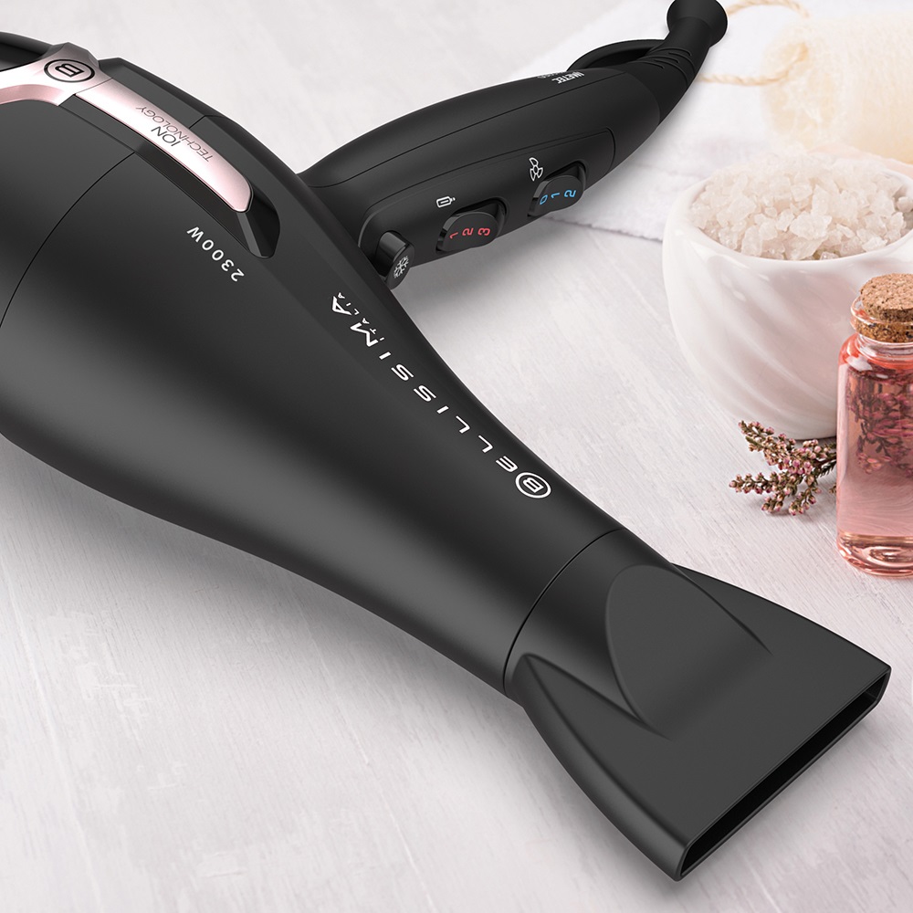 Bellissima Imetec K9 2500 Asciugacapelli 2300 W con Tecnologia a Ioni, Diffusore per Capelli Ricci, Nero/Rosa