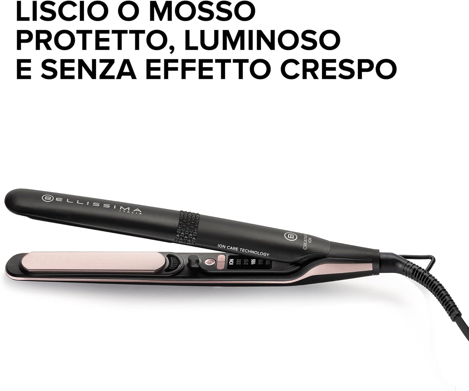 Imetec Bellissima Creativity Ion - Piastra per Capelli Lisci o Mossi, Ionizzatore, Rivestimento Ceramica Diamond e Cheratina, 5 Temperature 150/230°C, Funzione Memory e Thermo Control
