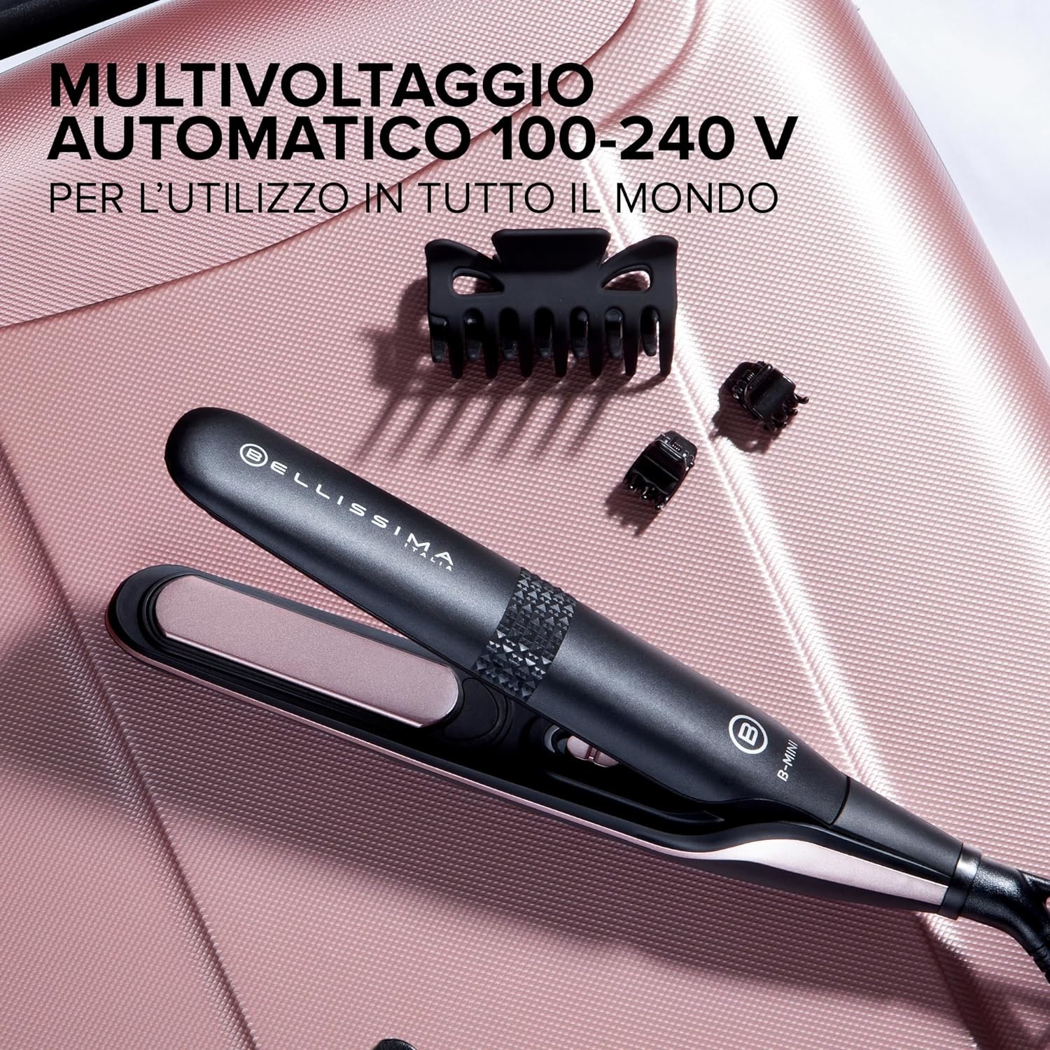 IMETEC Bellissima B-Mini Piastra Mini da Borsa e da Viaggio, 25W, Rivestimento in Ceramica, Temperatura Massima 200°C, Multivoltaggio Automatico, Compatta e Leggera