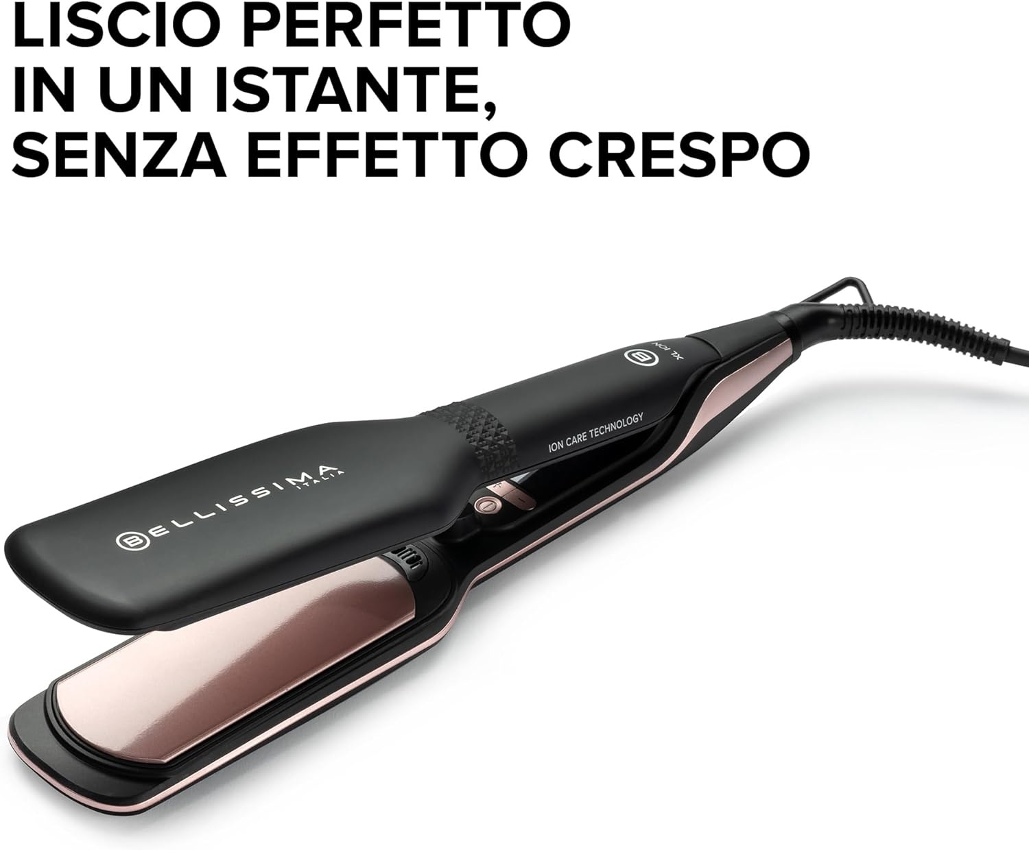 Bellissima Imetec XL ION - Piastra lisciante per capelli con piastre larghe, ionizzatore, rivestimento in ceramica e cheratina, 5 temperature da 150 a 230°C, riscaldamento rapido, cavo 1,8 m