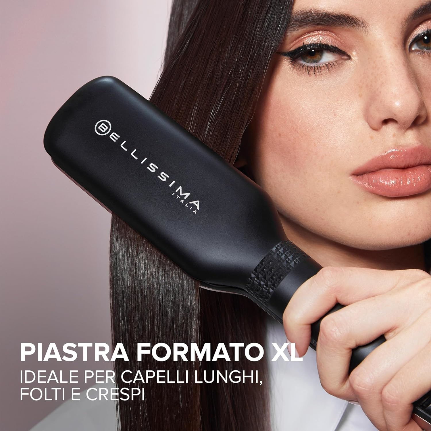 Bellissima Imetec XL ION - Piastra lisciante per capelli con piastre larghe, ionizzatore, rivestimento in ceramica e cheratina, 5 temperature da 150 a 230°C, riscaldamento rapido, cavo 1,8 m