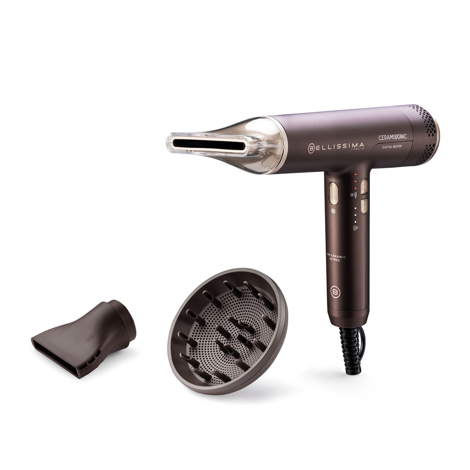 Bellissima Imetec Asciugacapelli Digitale Ceramisonic 1700W, Motore Digitale, Ultraleggero, Tecnologia Ion Ceramic Hi-Pro, 3 Velocità, 3 Temperature, Impostazione Gentle Dry, Modalità Silent, Deep Brown e Rose Nude