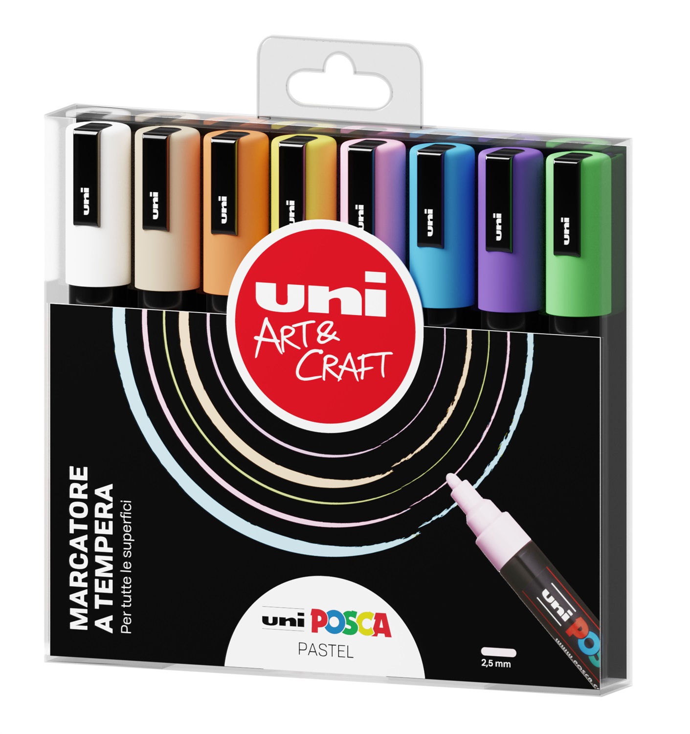 Uni Mitsubishi Marcatore a Tempera Punta Media 1,8-2,5 mm - Confezione da 8 Colori Assortiti Pastello