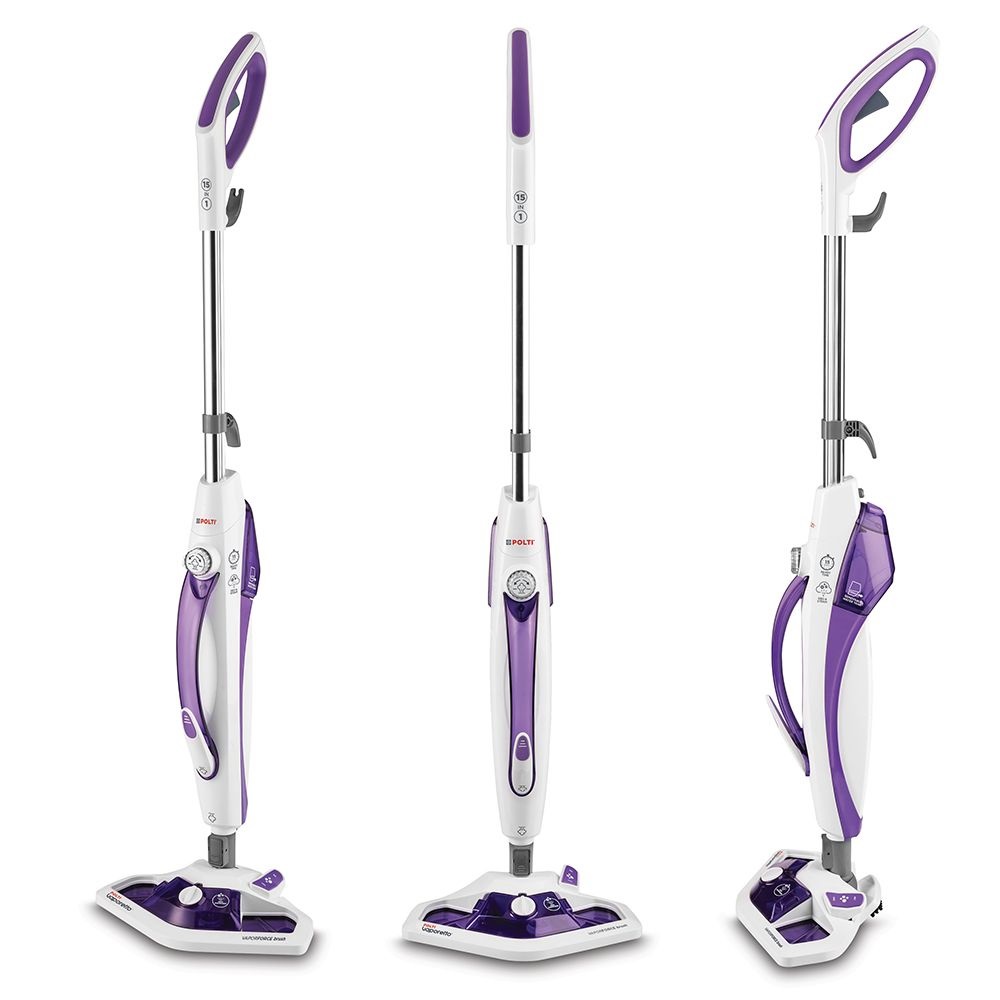 Polti Vaporetto SV440 Double - Scopa a Vapore 2 in 1 con Pulitore Portatile, 0,3 L, 1500 W, Riscaldamento in 15 Secondi, 11 Accessori Inclusi, Viola e Bianco
