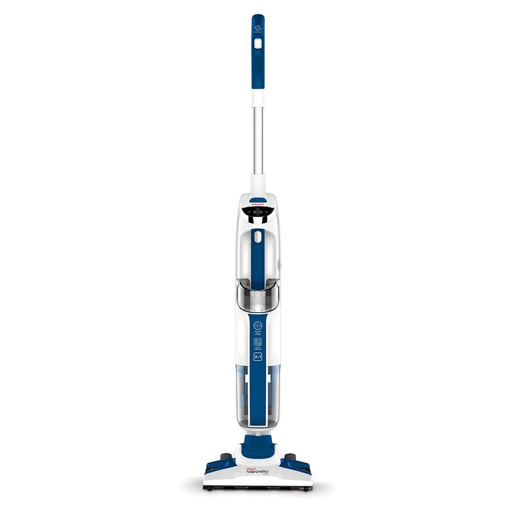 Polti Vaporetto 3 Clean Blue - Aspirapolvere Verticale 3 in 1, Potenza Max 1800 W, Senza Sacchetto, Capacità 0,5 L, Aspirazione Ciclonica, 14 Accessori, Colore Blu e Bianco