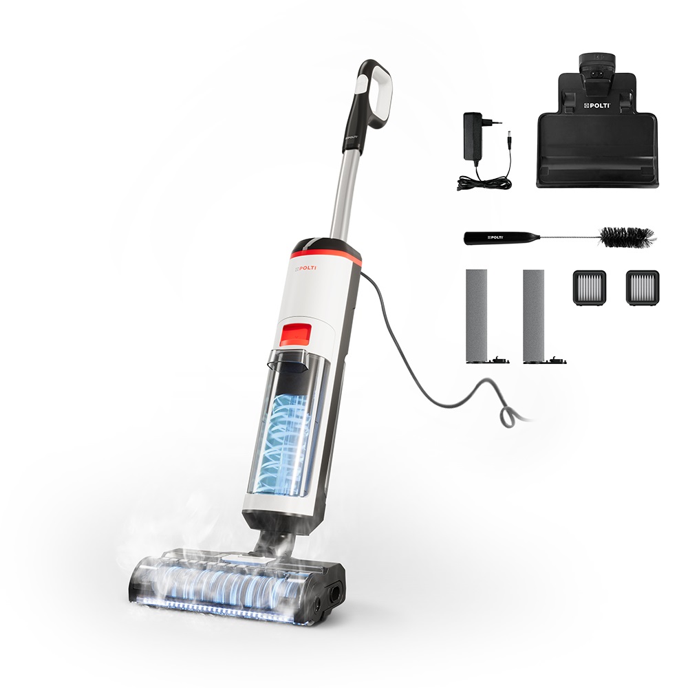 Polti WD10 Aspirapolvere a bastone 2 in 1 Secco e Bagnato con Filtraggio HEPA, Potenza 750 W, Colore Nero e Bianco