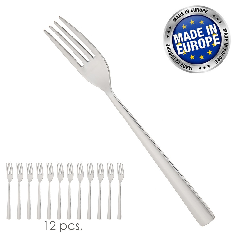 Flair Forchetta Tavola in Acciaio Plateato 2,5mm - Dimensioni 20x5x5 cm, Confezione da 12 unità