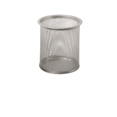 Lebez Portapenne Cilindrico in Rete Metallica Argento - 8,5 x 10 cm