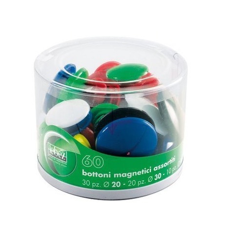 Lebez 2777 Barattolo di 60 Bottoni Magnetici Tondi Assortiti - Diametri 20mm, 30mm, 40mm