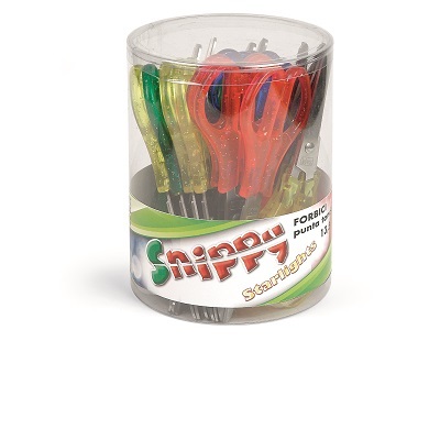 Lebez Forbici Snippy Kid 13,5 cm - Lama in acciaio a punta tonda, Impugnatura glitterata, Barattolo da 24 pezzi
