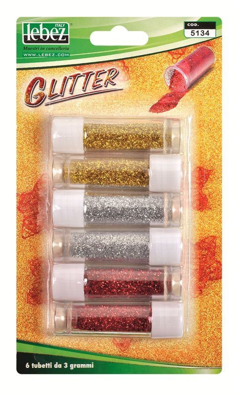 Lebez Porporina Glitter - 6 Tubetti da 3g in Colori Assortiti (Oro, Argento, Bianco, Rosso)