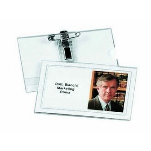 Lebez Portabadge PVC Trasparente con Clip e Spilla - Formato 90x55 mm - Confezione da 50 Pezzi