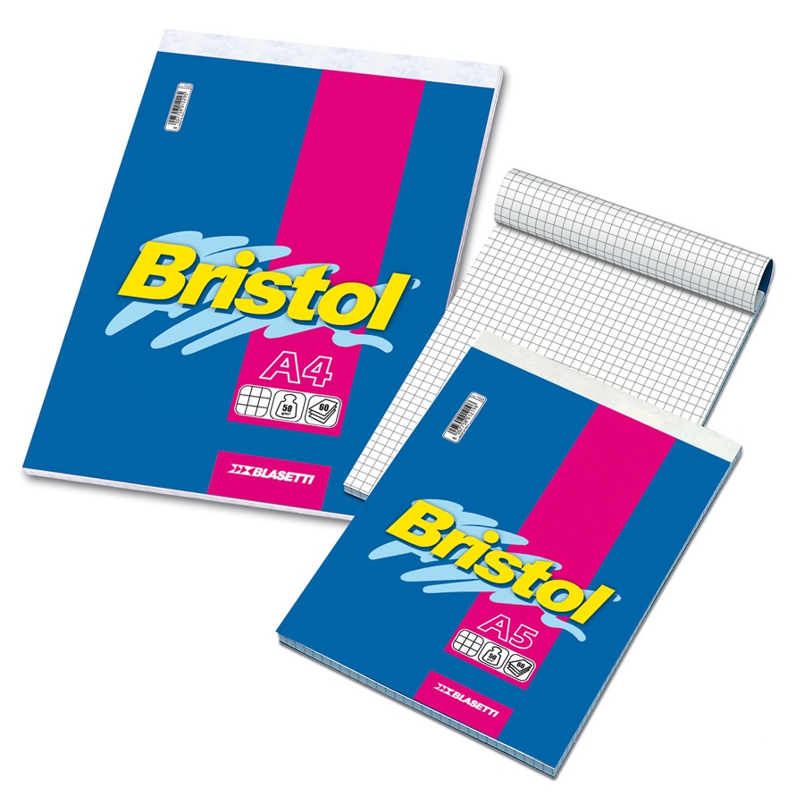 Blasetti Blocco Bristol A5 - 60 Fogli, Rilegatura a Punto Metallico, Copertina Patinata 4 Colori