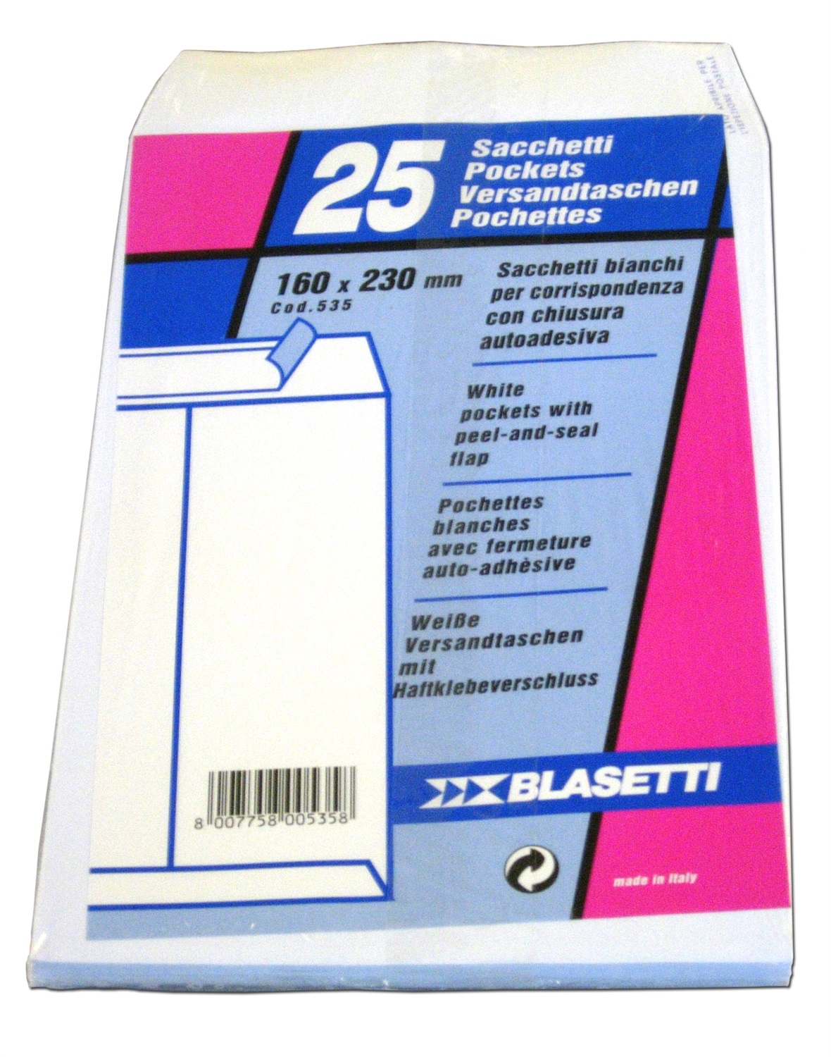 Blasetti Buste a Sacco Bianco 80 g/m² - Formato 16 x 23 cm - Confezione da 25 Pezzi con Strip Adesivo