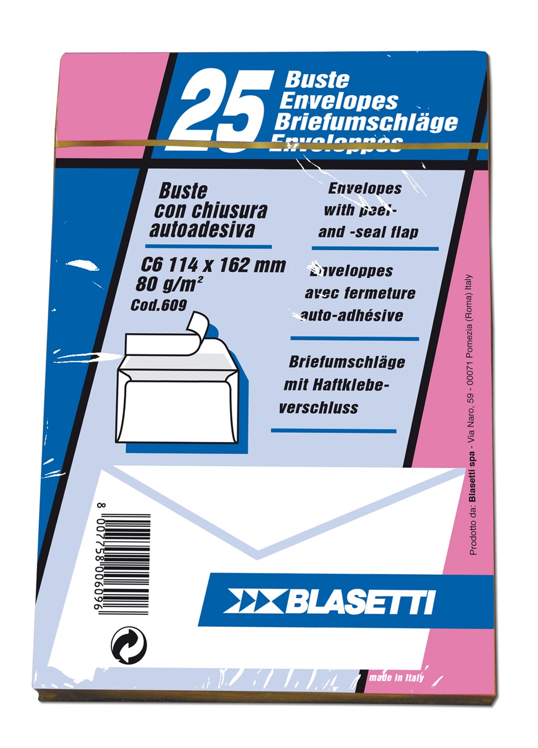 Blasetti Buste Strip 11,4 x 16,2 cm, 80 gr, bianche senza finestra, confezione da 25 pezzi