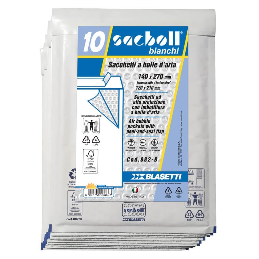Blasetti Buste Imbottite SACBOLL B - 14 x 27 cm - Carta Bianca Certificata FSC - Conf. 10 Pezzi