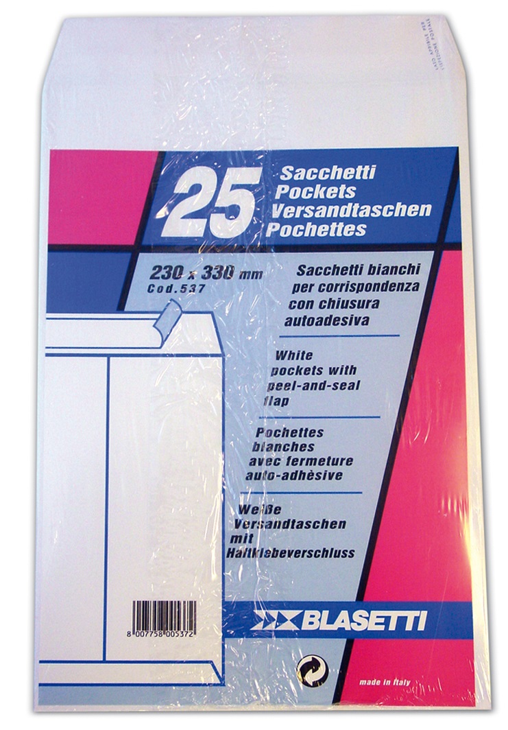 Blasetti Buste a Sacco Self 80 g/m2 Bianche - 23 x 33 cm - Confezione da 25 Buste