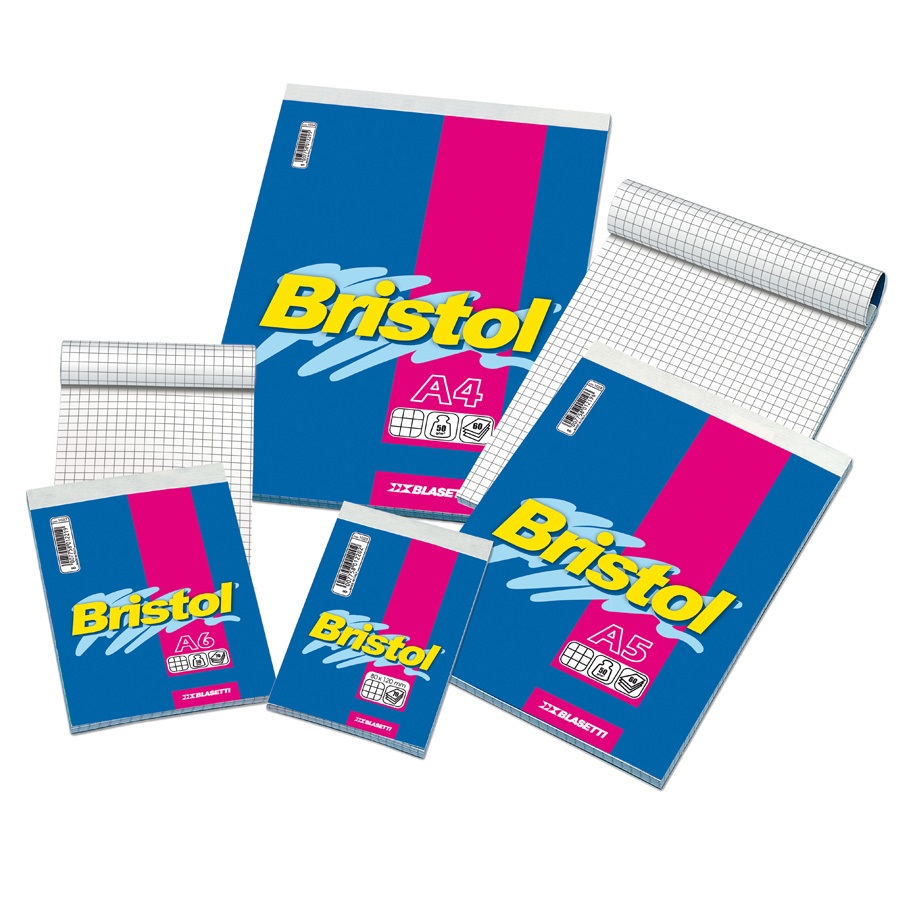 Blasetti Bristol Blocco A6 Punto Metallico 60 Fogli, Copertina Patinata 4 Colori, Carta 50 g/mq