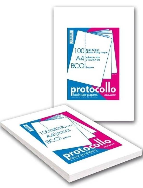Blasetti Fogli Protocollo A4 - 120 g/m² - Bianco - Risma da 100 fogli