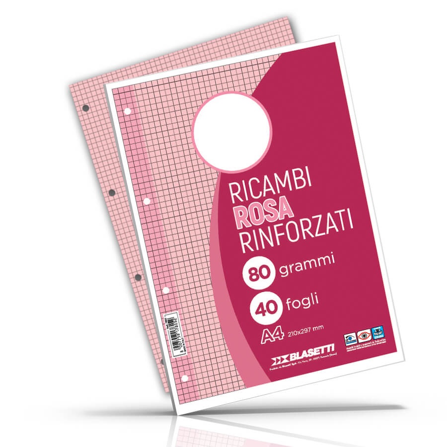 Blasetti 7806 Ricambi A4 Colorati Rinforzati Rosa 80 gr - Confezione da 40 Fogli con Rigatura 1R