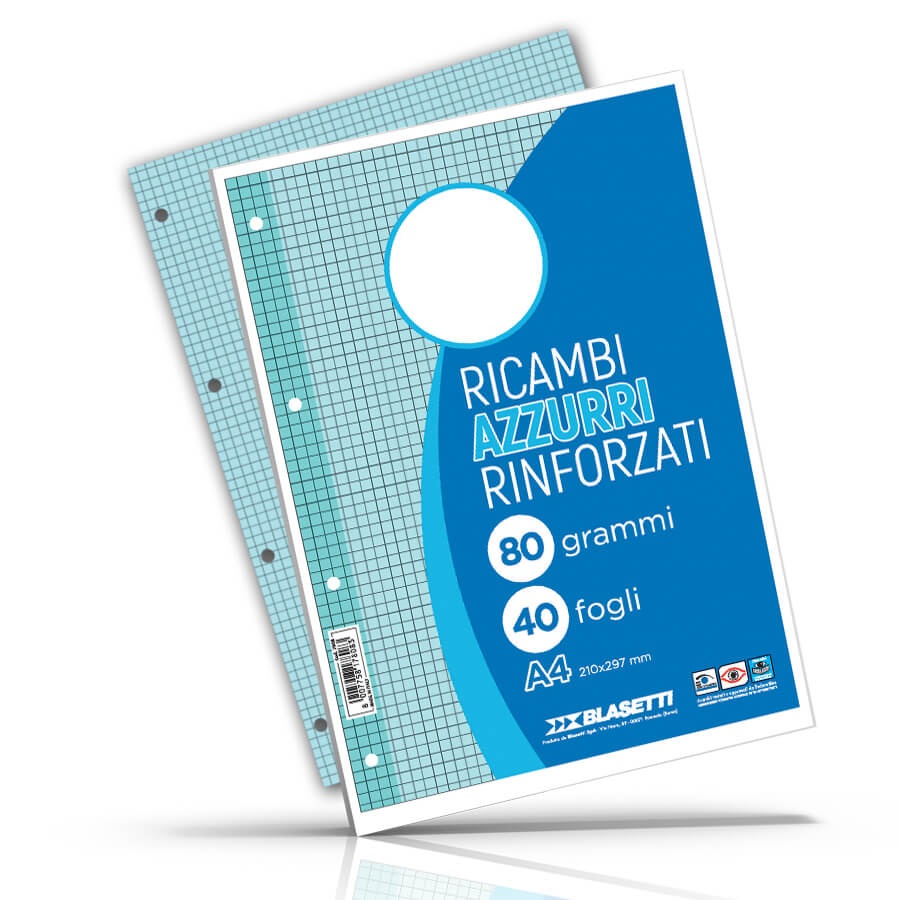 Blasetti 7809 Ricambi A4 Azzurri Rinforzati 80g - Confezione da 40 Fogli con Rigatura 1R
