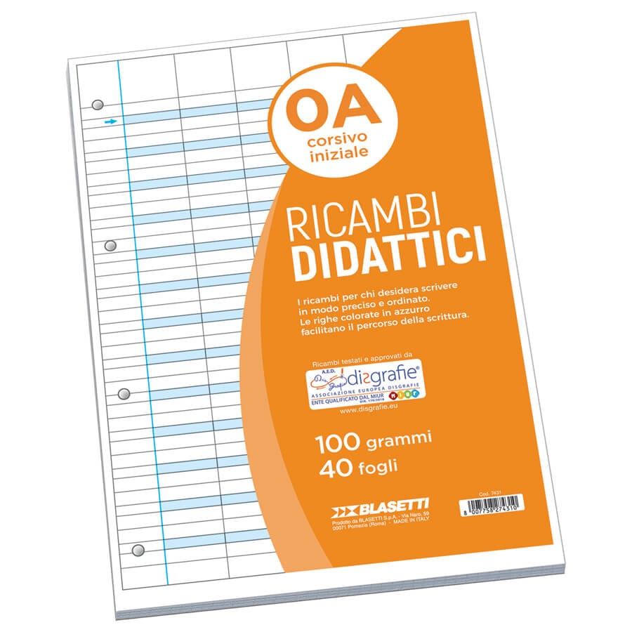 Blasetti Ricambi Didattici A4 - 40 Fogli in Carta 100 g/m² con Rigo 1A, Banda Rinforzata in PVC Antistrappo