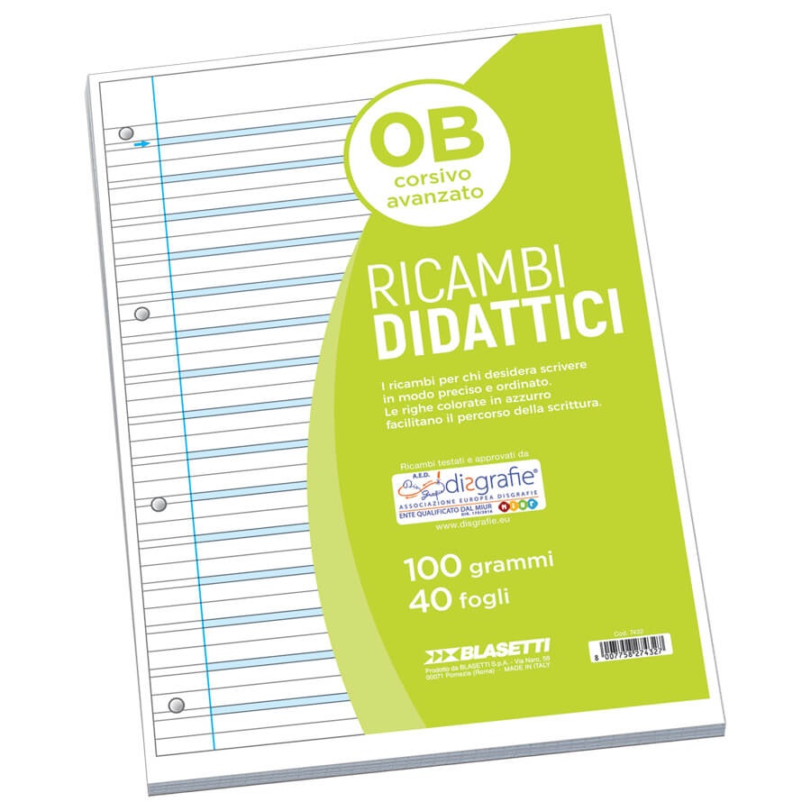 Blasetti Ricambi Didattici A4 - 40 Fogli Carta 100g, Rigo 3A per Disgrafia