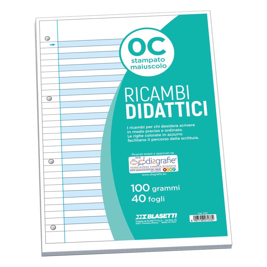 Blasetti Ricambi Didattici Forati A4 - 40 Fogli in Carta 100 g/m² con Rigo e Margine, Progettati per Disgrafia