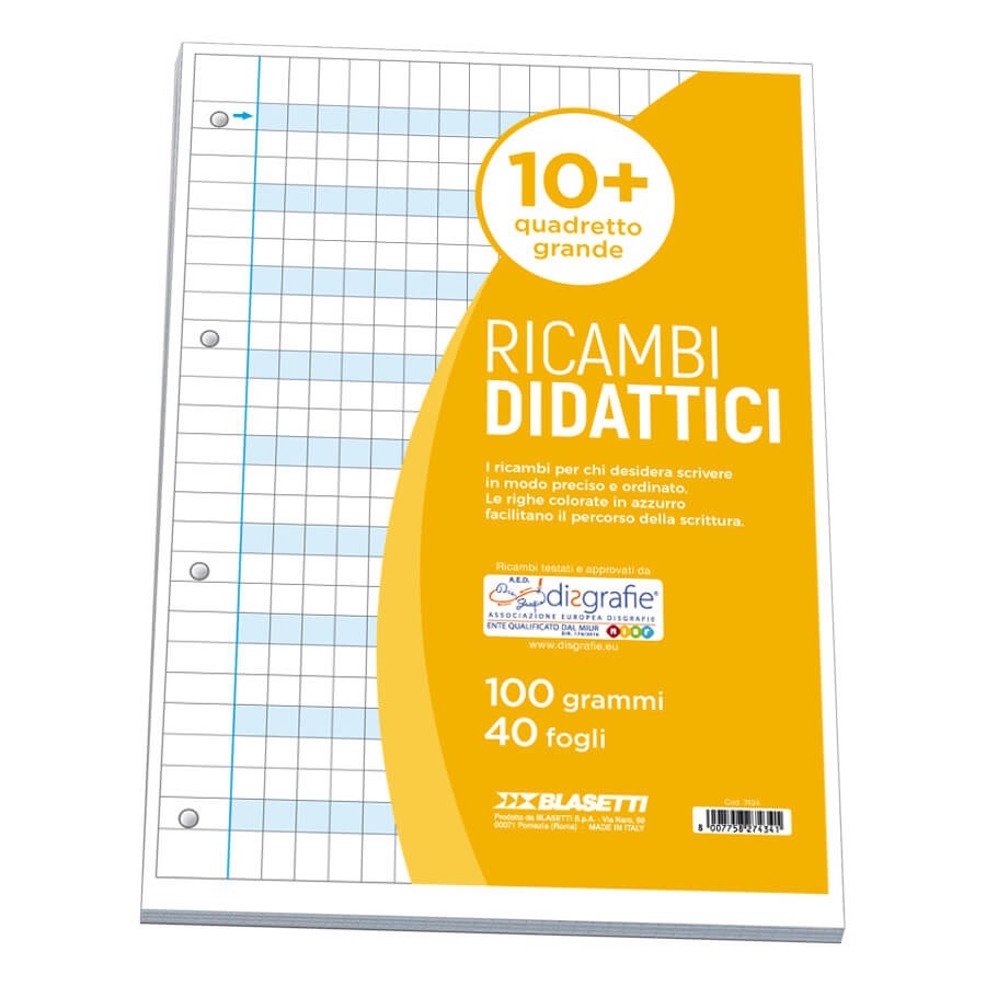 Blasetti Ricambi Didattici Forati A4 - 40 Fogli Carta 100 g/m² - Rigatura 10 mm - Progettati per Disgrafia