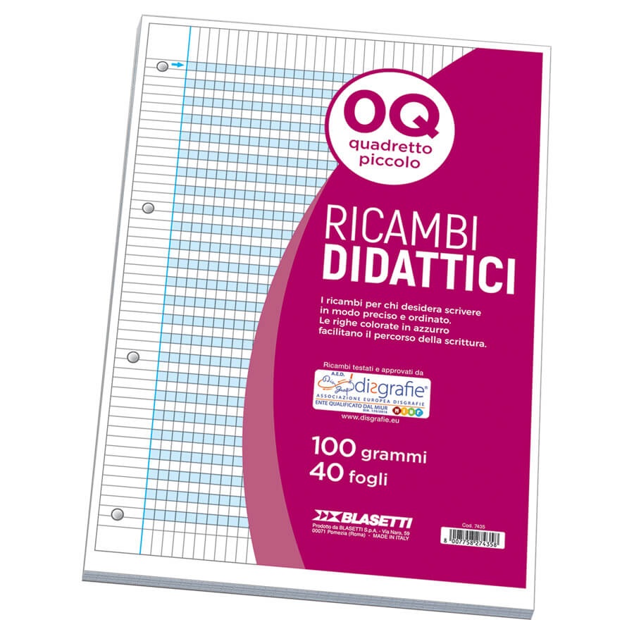 Blasetti Ricambi Didattici A4 - 40 Fogli in Carta 100g/m² con Margine per Disgrafia