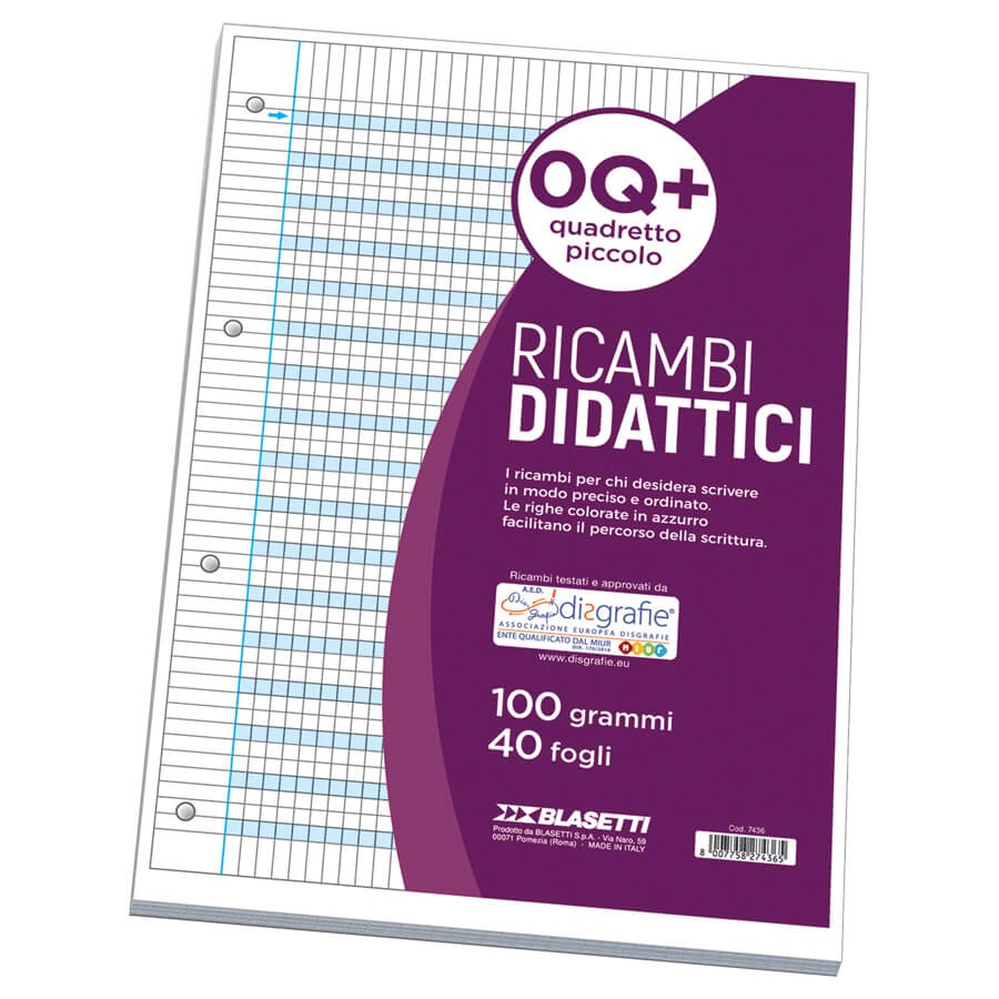 Blasetti Ricambi Didattici A4 - 40 Fogli in Carta 100g/m2 con Banda Rinforzata PVC Antistrappo per Disgrafia
