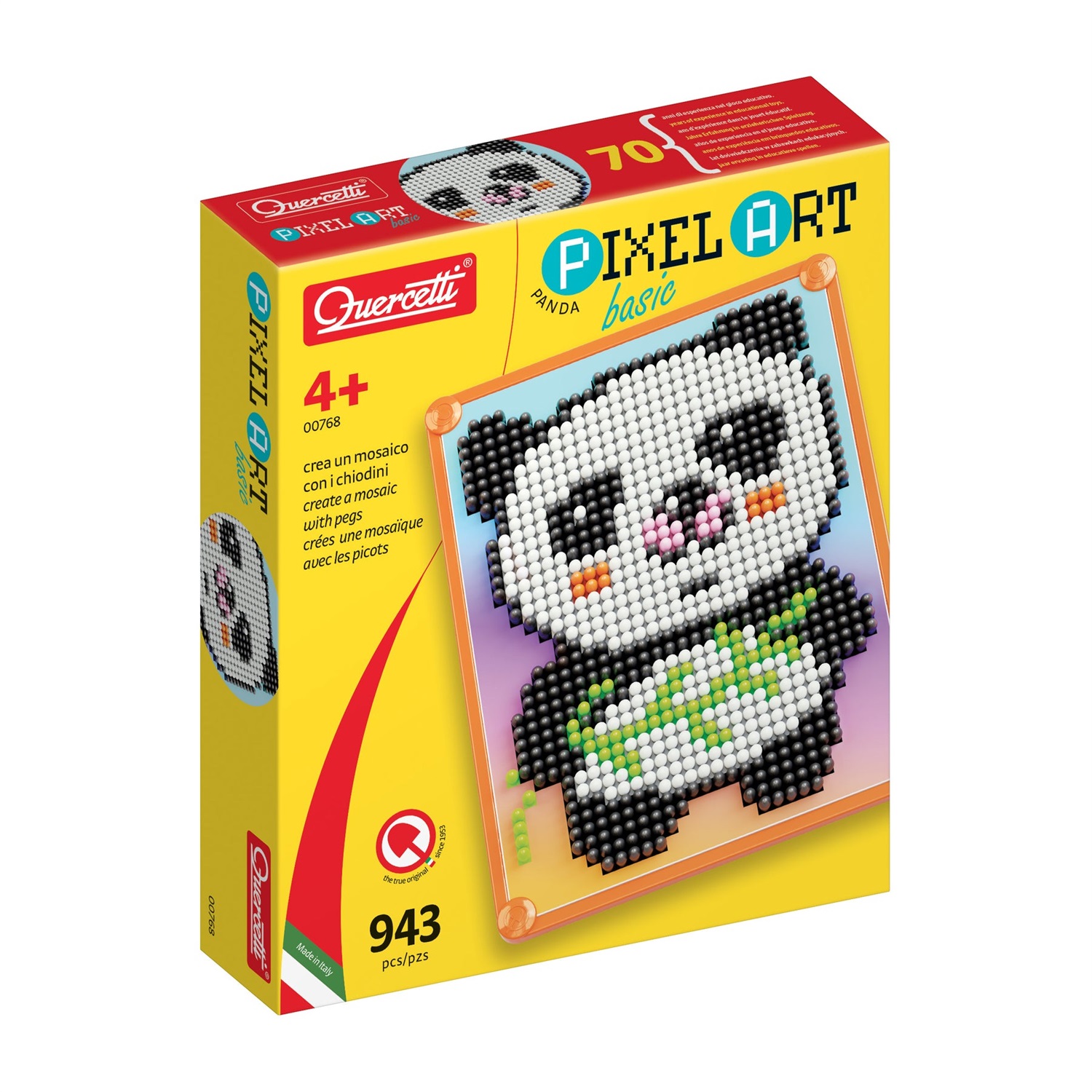Quercetti Pixel Art Basic Panda - Giocattolo Educativo con 943 Chiodini Colorati, Tavoletta e Cornice Inclusi