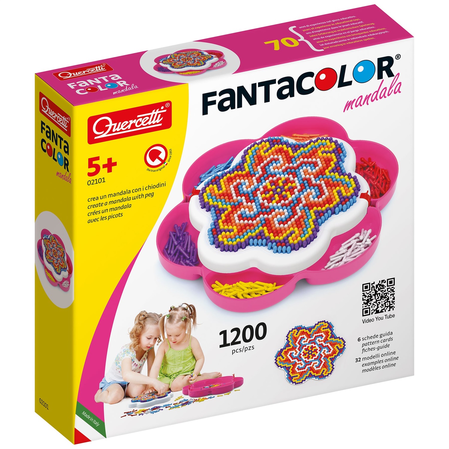 Quercetti 02101 FantaColor Mandala - Giocattolo Educativo Creativo con 1200 Chiodini Multicolori
