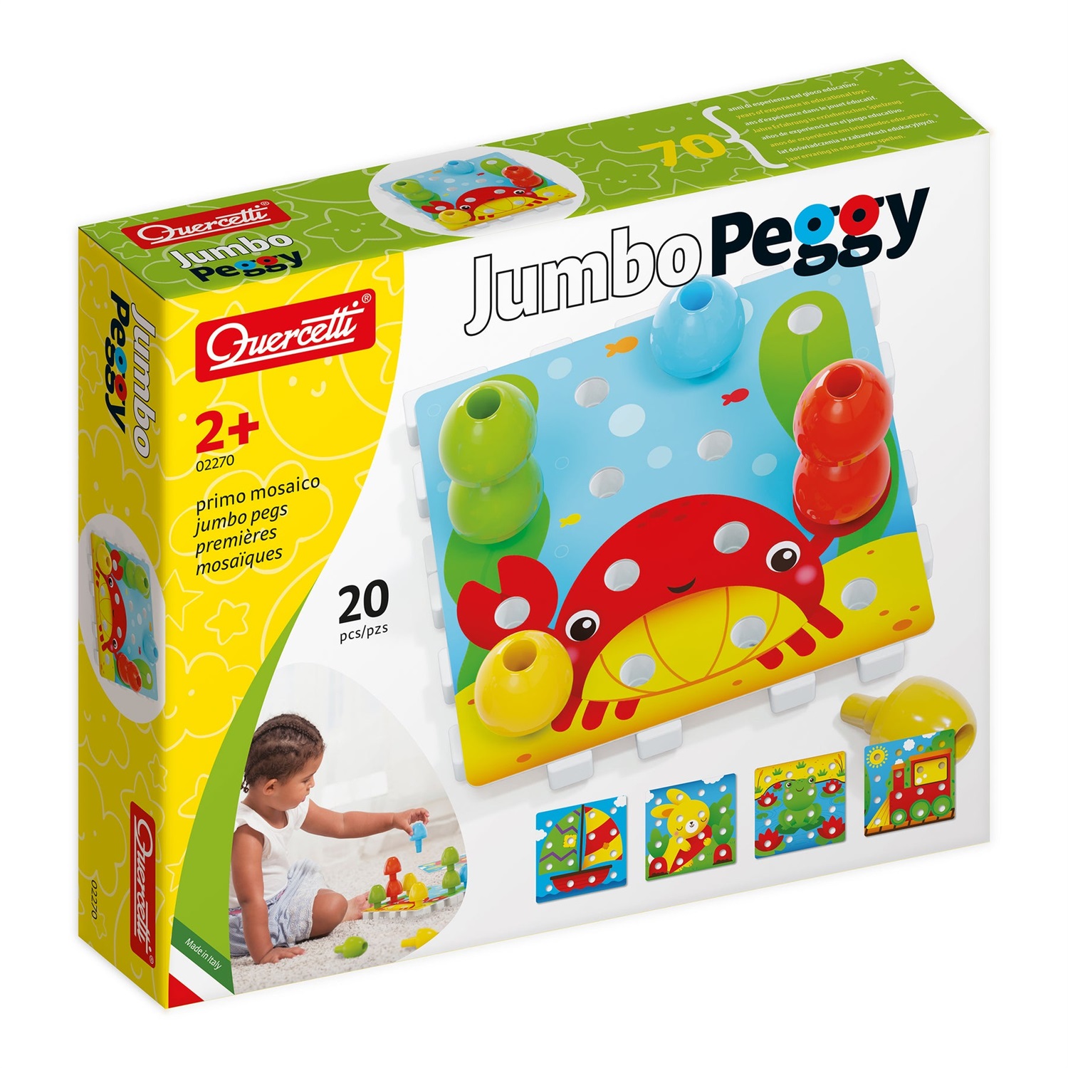 Quercetti Jumbo Peggy - Gioco Educativo con 16 Chiodini e 4 Piastre per Bambini da 2 a 5 Anni