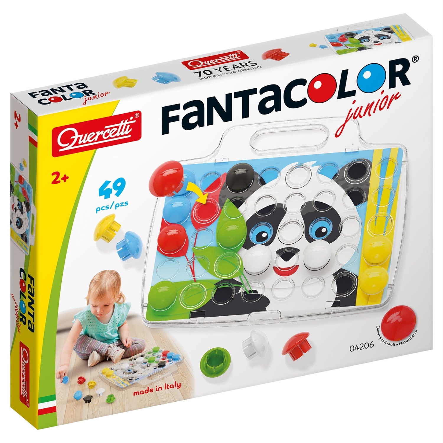 Quercetti 4400 FantaColor Baby - Gioco Educativo per Comporre Mosaici con Bottoni Colorati e Schede Guida
