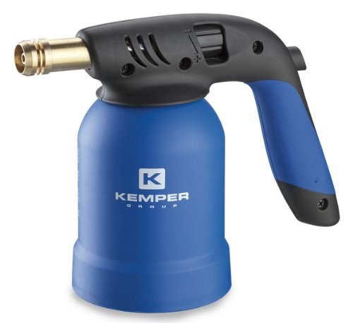 Kemper KE2018 Saldatore a Gas con Accensione Manuale e Piezo, Impugnatura Gommata, Fiamma a Punta Professionale e Sistema di Sicurezza Antisblocco