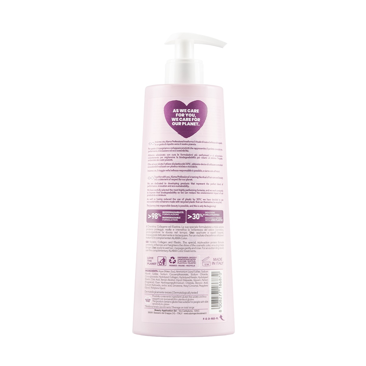 Alama Shampoo Mantenimento Colore per Capelli Colorati 500ml - Con Cheratina, Collagene ed Elastina, Senza Siliconi e Parabeni
