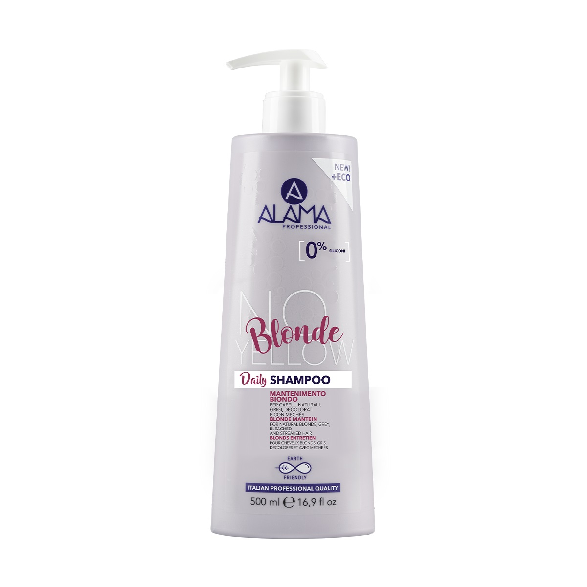 Alama No-Yellow Daily Blonde Shampoo 500ml - Shampoo Antigiallo per Capelli Biondi, Bianchi e Decolorati con Olio di Semi d'Uva